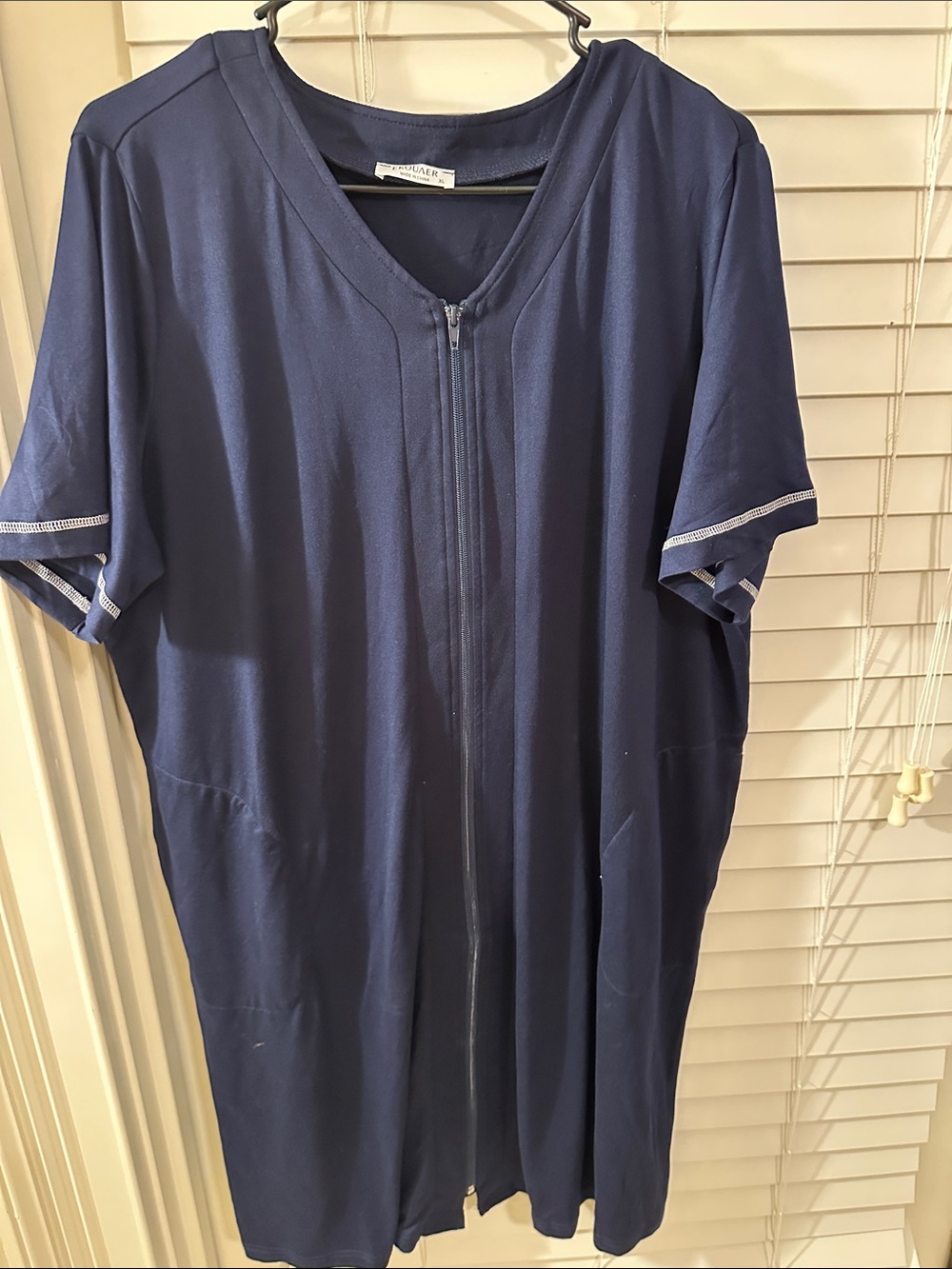 Classic Navy Zip-Front Short Sleeve Sleep Dress by Lady Hagen